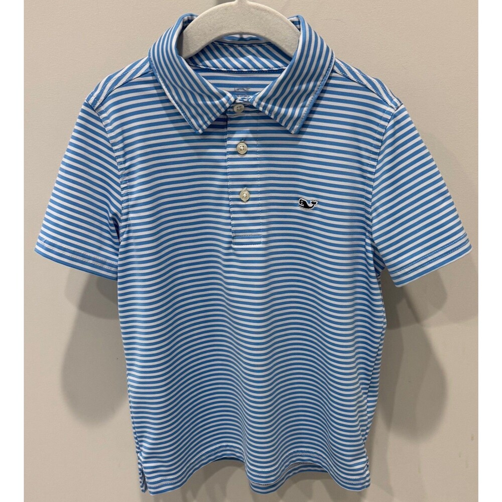 Vineyard Vines Blue Striped Sankaty Polo Performance Shirt - Youth Size 6